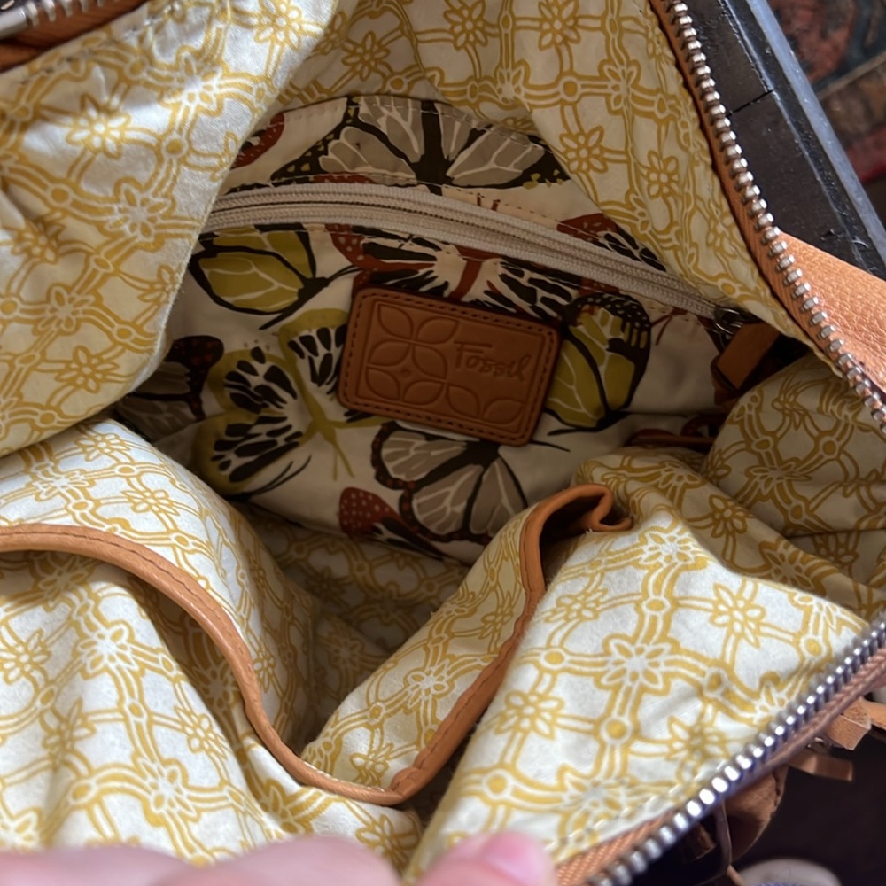 Fossil Tan Crossbody Bag with Fringe Detail - Picture 5 of 6